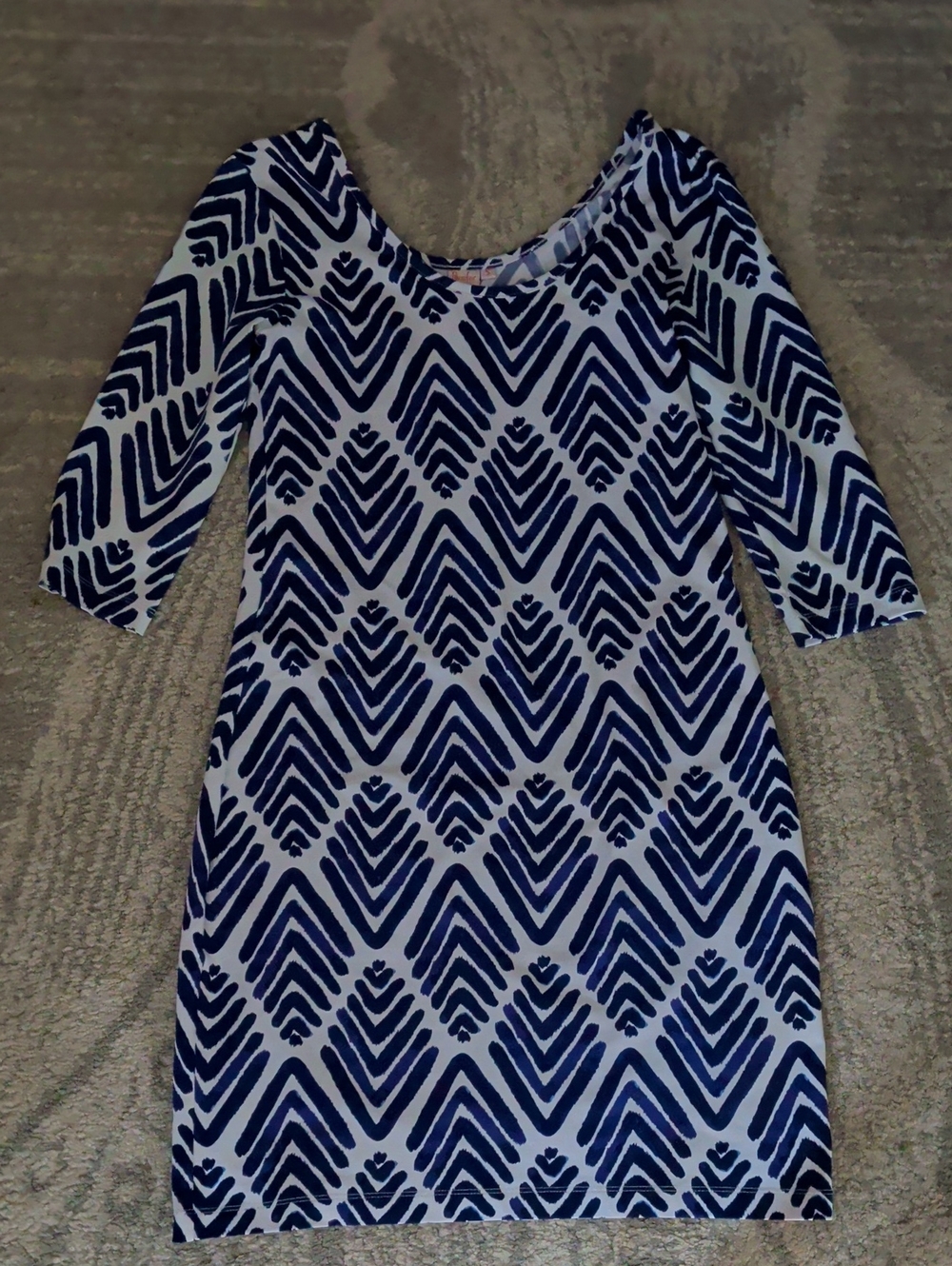 Blue Geometric Long Sleeve Sheath Dress